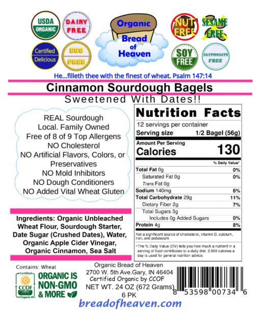 Cinnamon Sourdough Bagels - Sweetened with Dates - 6 pk - Image 2