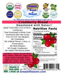 Alternative view of Cranberry Bread - 18 oz. - Date Syrup (Sourdough)