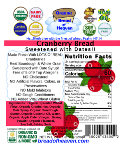Alternative view of Cranberry Bread - 24 oz. - Date Syrup (Sourdough)