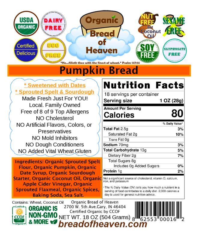 Pumpkin Bread - 18 oz - Date Syrup - (Sourdough) - Image 2