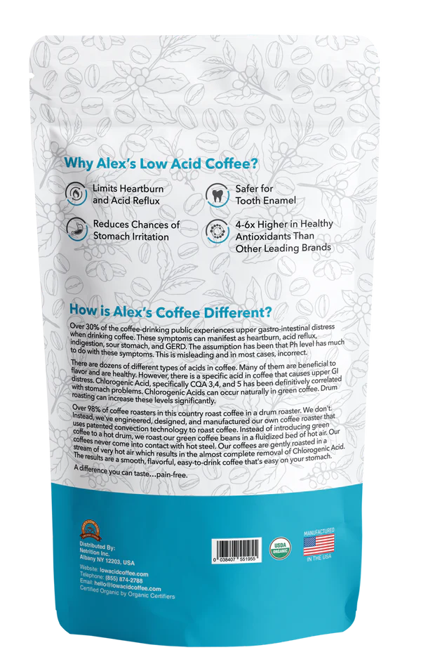 Alex's Low Acid Organic Coffee Half Caff Fresh Ground-12 oz. - Image 2