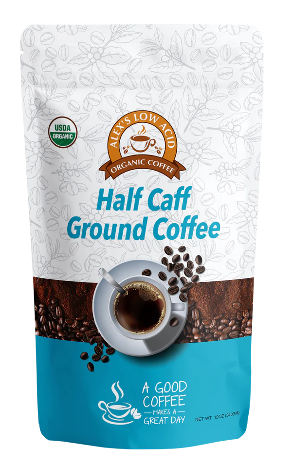 Alex's Low Acid Organic Coffee Half Caff Fresh Ground-12 oz.